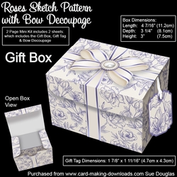 Gift Box Roses Sketch Pattern with Bow Decoupage