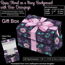 Gift Box Roses Floral on a Navy Background with Bow Decoupage