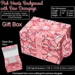 Gift Box Pink Hearts Background with Bow Decoupage