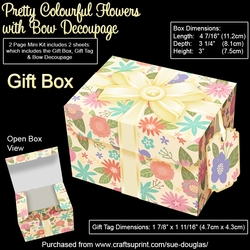 Gift Box Pretty Colourful Flowers with Bow Decoupage