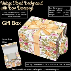 Gift Box Vintage Floral Background with Bow Decoupage