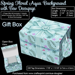 Gift Box Spring Floral Aqua Background with Bow Decoupage