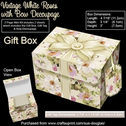 Gift Box Vintage White Roses with Bow Decoupage