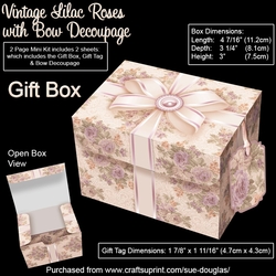 Gift Box Vintage Lilac Roses with Bow Decoupage