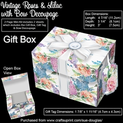 Gift Box Vintage Roses & Lilac with Bow Decoupage