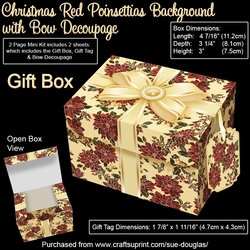 Gift Box Christmas Red Poinsettias Background with Bow Decoupage