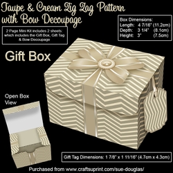 Gift Box Taupe & Cream Zig Zag Pattern with Bow Decoupage