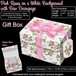 Pink Roses on a White Background with Bow Decoupage