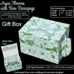 Gift Box Aqua Flowers with Bow Decoupage