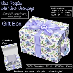 Gift Box Blue Poppies with Bow Decoupage