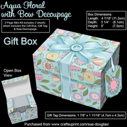 Gift Box Aqua Floral with Bow Decoupage