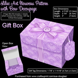 Gift Box Lilac Art Nouveau Pattern with Bow Decoupage