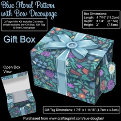 Gift Box Blue Floral Pattern with Bow Decoupage