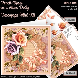 Peach Roses on a Lace Doily 8in x 8in Decoupage Mini Kit