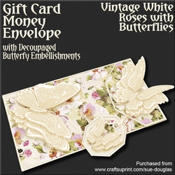 Vintage White Roses with Butterflies Card/Money Envelope Mini Kit