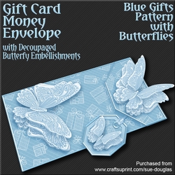 Blue Gifts Pattern with Butterflies Card/Money Envelope Mini Kit