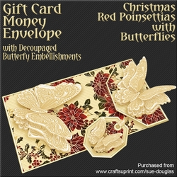 Christmas Red Poinsettias with Butterflies Card/Money Envelope Mini Kit