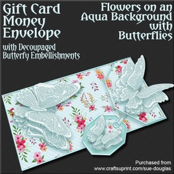 Flowers on an Aqua Background with Butterflies Card/Money Envelope Mini Kit