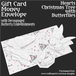 Hearts Christmas Trees with Butterflies Card/Money Envelope Mini Kit