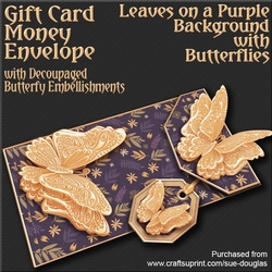 Leaves on a Purple Bgd with Butterflies Card/Money Envelope Mini Kit