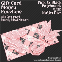 Pink & Black Patchwork with Butterflies Card/Money Envelope Mini Kit