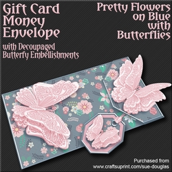Pretty Flowers on Blue with Butterflies Card/Money Envelope Mini Kit