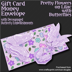 Pretty Flowers on Lilac with Butterflies Card/Money Envelope Mini Kit