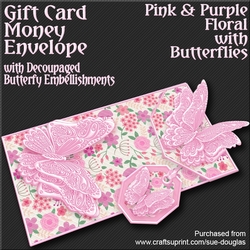 Pink & Purple Floral with Butterflies Card/Money Envelope Mini Kit