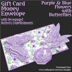 Purple & Blue Flowers with Butterflies Card/Money Envelope Mini Kit
