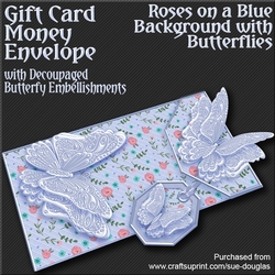 Roses on a Blue Bgd with Butterflies Card/Money Envelope Mini Kit