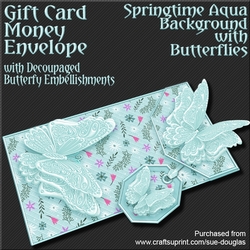 Springtime Aqua Bgd with Butterflies Card/Money Envelope Mini Kit