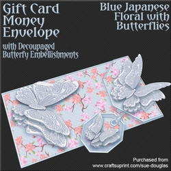 Blue Japanese Floral with Butterflies Card/Money Envelope Mini Kit