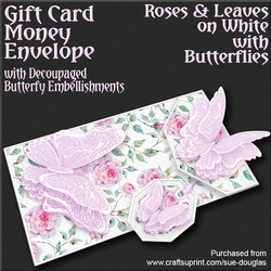 Roses and Leaves on White with Butterflies Card/Money Envelope Mini Kit