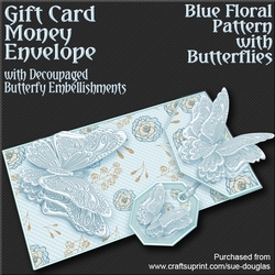Blue Floral Pattern with Butterflies Card/Money Envelope Mini Kit
