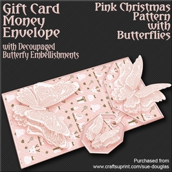 Pink Christmas Pattern with Butterflies Card/Money Envelope Mini Kit
