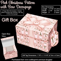 Gift Box Pink Christmas Pattern with Bow Decoupage