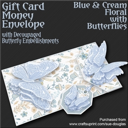 Blue and Cream Floral with Butterflies Card/Money Envelope Mini Kit