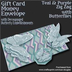 Teal and Purple Zig Zag with Butterflies Card/Money Envelope Mini Kit