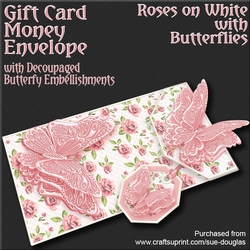 Roses on White with Butterflies Card/Money Envelope Mini Kit