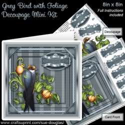Grey Bird with Foliage 8in x 8in Decoupage Mini Kit