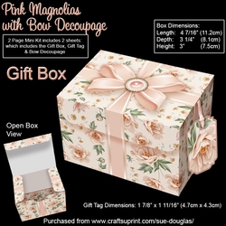 Gift Box Pink Magnolias with Bow Decoupage