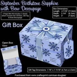 Gift Box September Birthstone Sapphire with Bow Decoupage