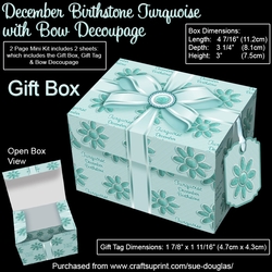Gift Box December Birthstone Turquoise with Bow Decoupage