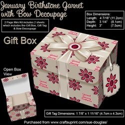 Gift Box January Birthstone Garnet with Bow Decoupage