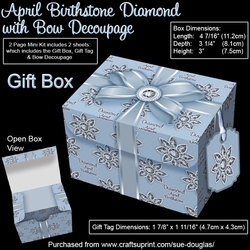 Gift Box April Birthstone Diamond with Bow Decoupage
