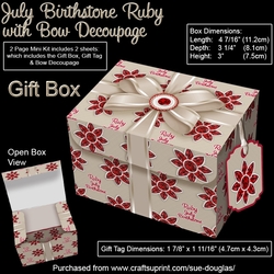 Gift Box July Birthstone Ruby with Bow Decoupage