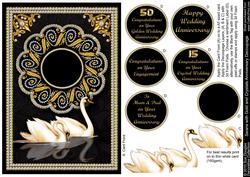 Swans with Gold & Crystals Anniversary, Decoupage