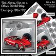 Red Sports Car on a Silver World Map 8x8 Decoupage Mini Kit