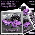 Purple Sports Car on a Silver World Map 8in x 8in Decoupage