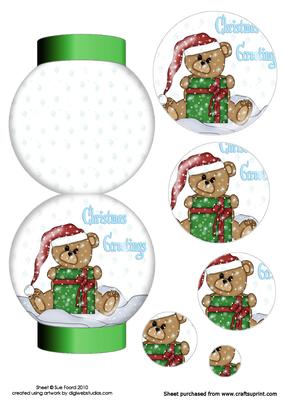 Teddy with Gift - Snowglobe Shaped Card